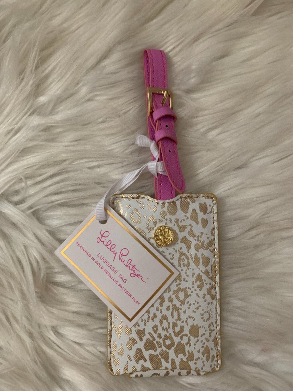 LILLY PULITZER Gold Metallic Pattern Play Luggage Tag